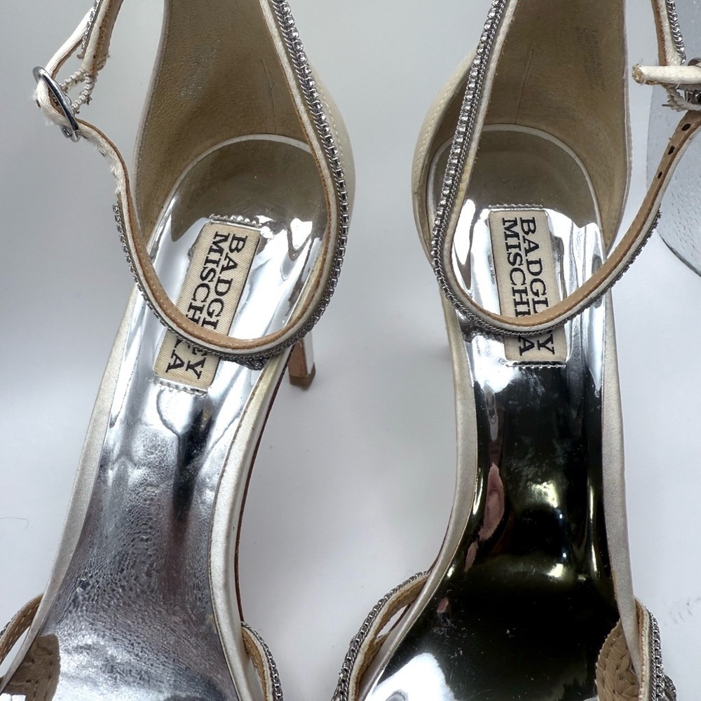 Badgley Mischka Silver Embellished Open-Toe Evening Heels - Picture 4 of 11